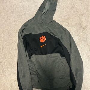 Nike Gray and Black Hoodie with Orange Logo
